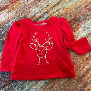 Gap red and gold reindeer embroidered top
